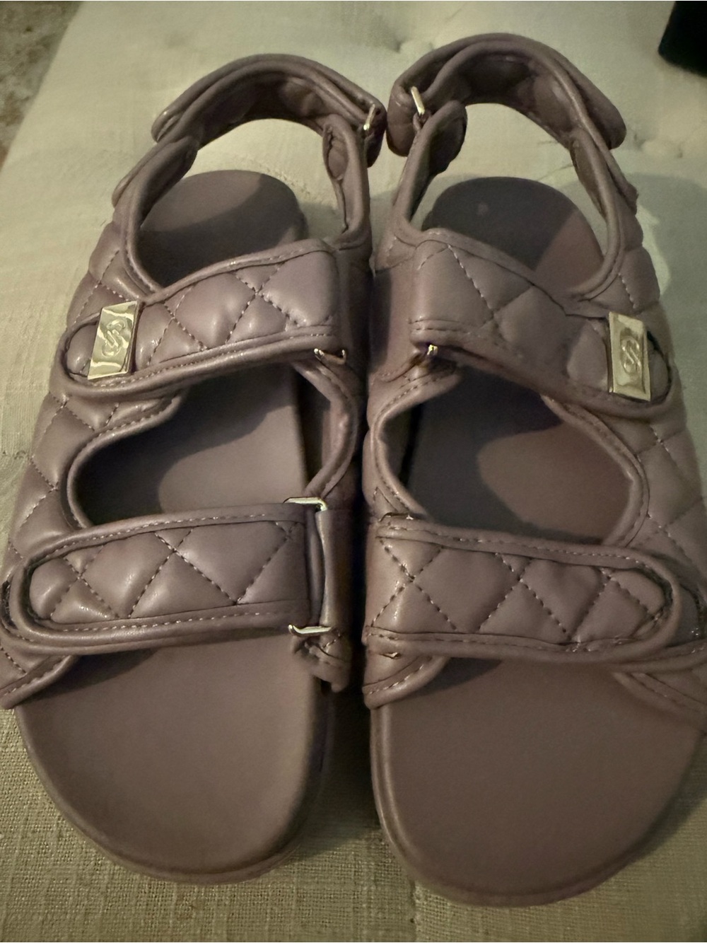 Kids Quilted Leatherette Sandals - Purple